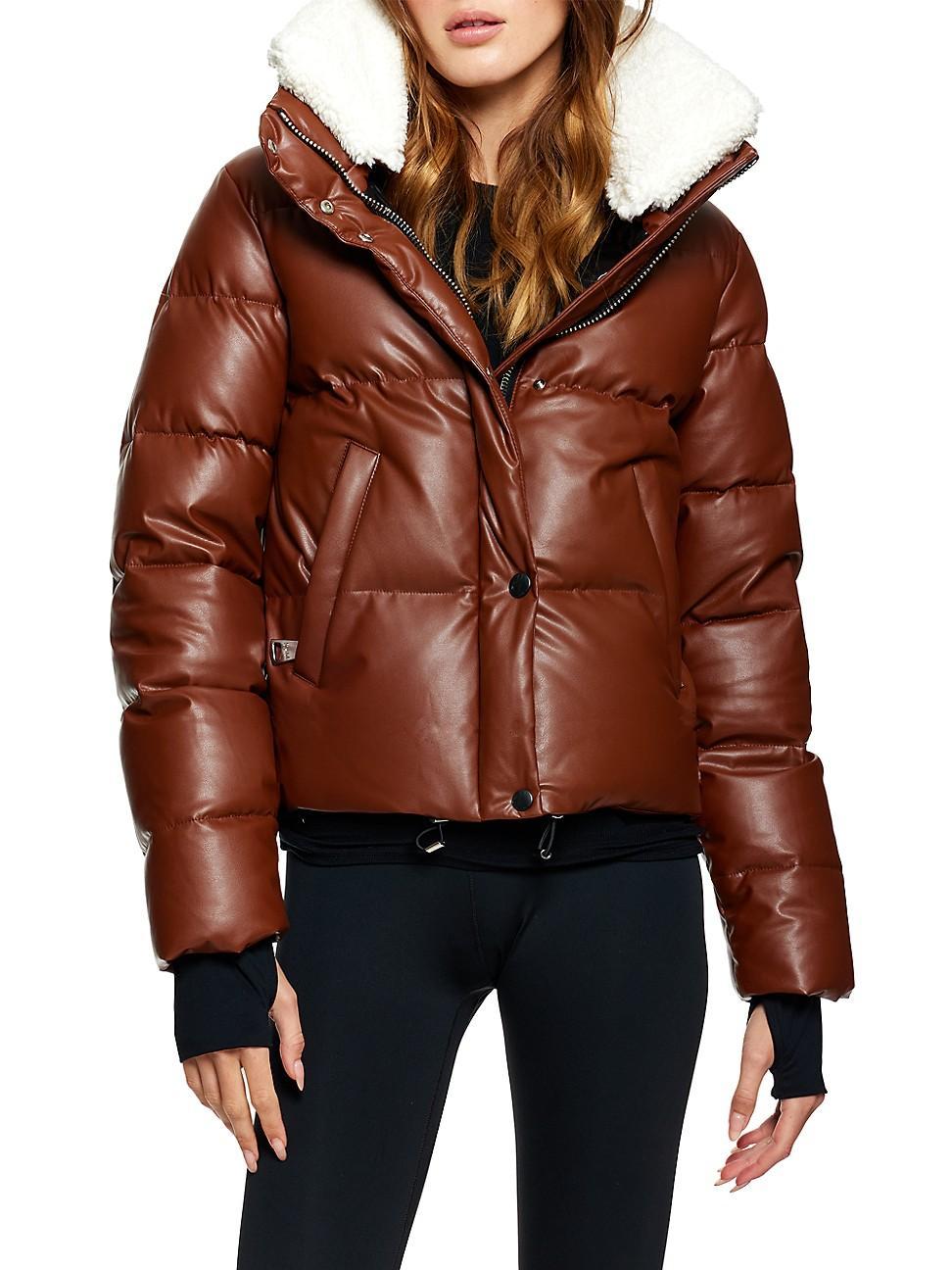 Womens Vallery Vegan Leather & Sherpa Down Jacket Product Image