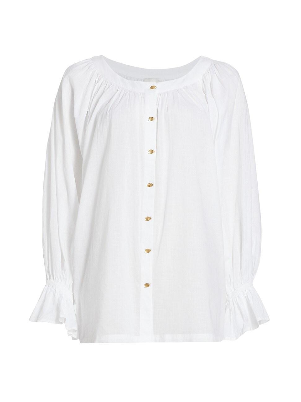 Womens Le Cosaire Linen-Blend Button-Front Blouse Product Image