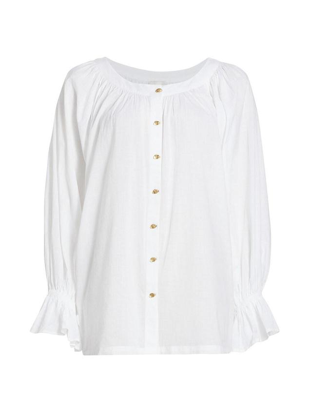 Womens Le Cosaire Linen-Blend Button-Front Blouse Product Image