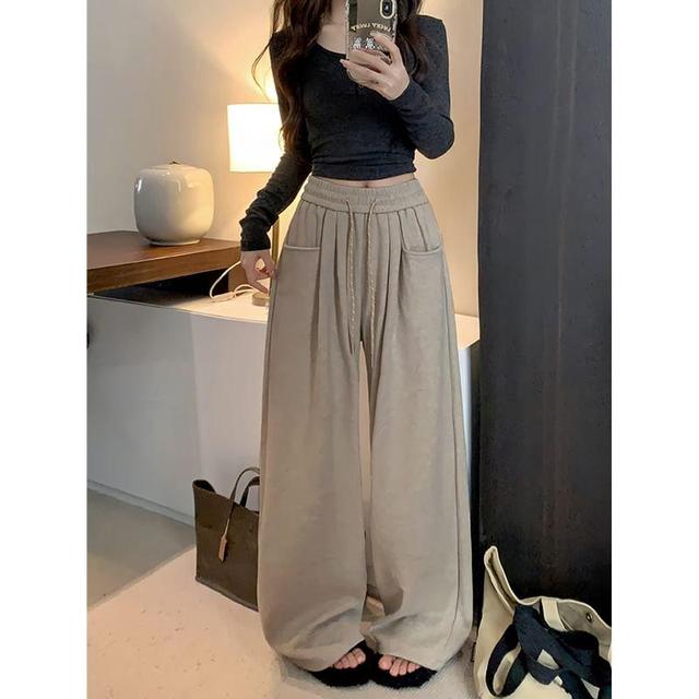 High Waist Plain Wide Leg Pants Product Image