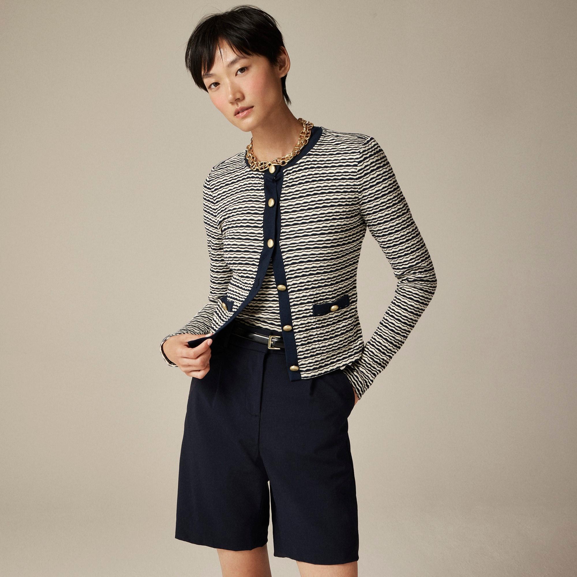 Shrunken cardigan in jacquard cotton blend Product Image