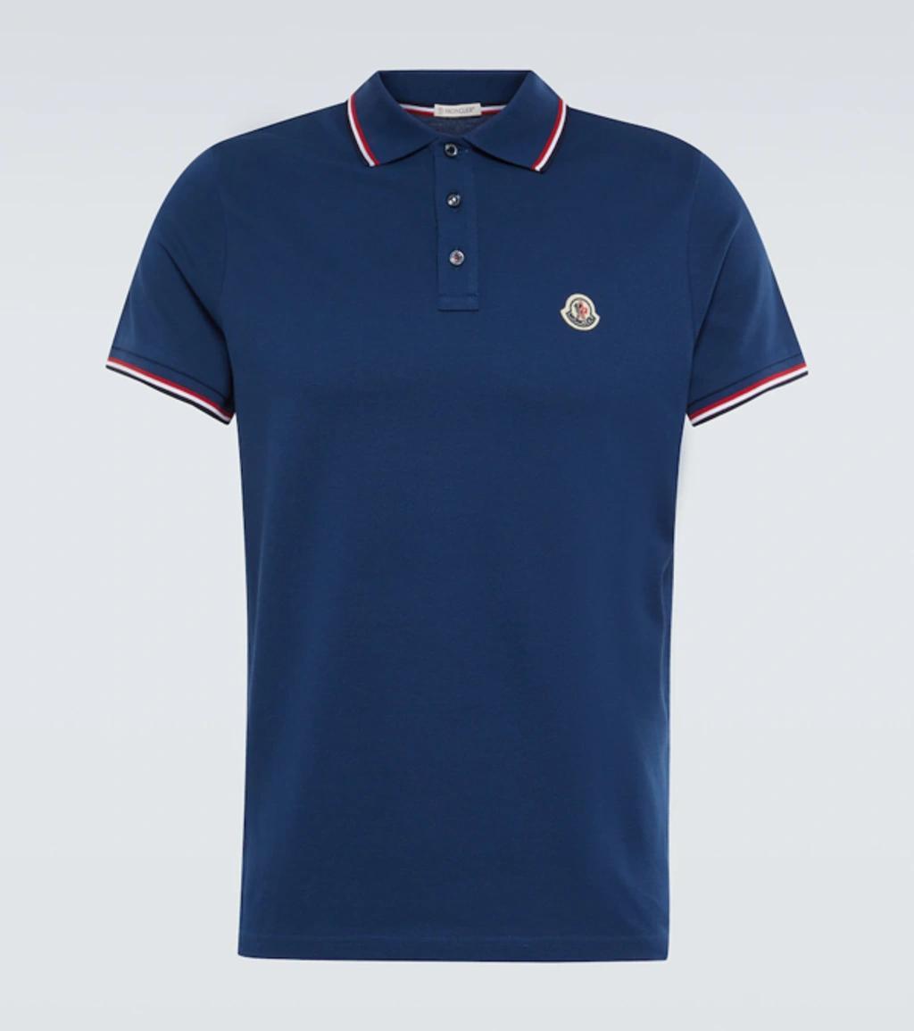 MONCLER Logo-appliquéd Striped Cotton-piqué Polo Shirt In Blue Product Image