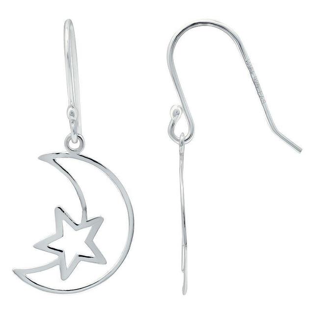 Aleure Precioso Moon & Star Drop Fishhook Earrings, Womens, Silver Product Image