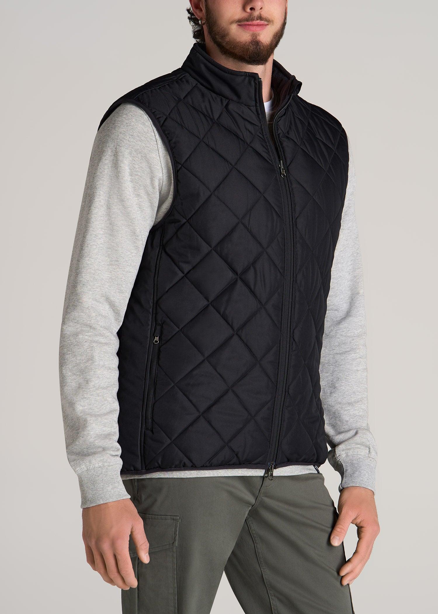 Quilted Reversible Tall Men's Vest in Black & Charcoal Male Product Image