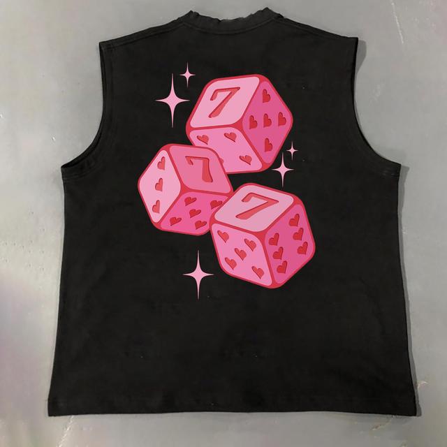 Pink 777 Fun Dice Print Cotton Tank Top Product Image