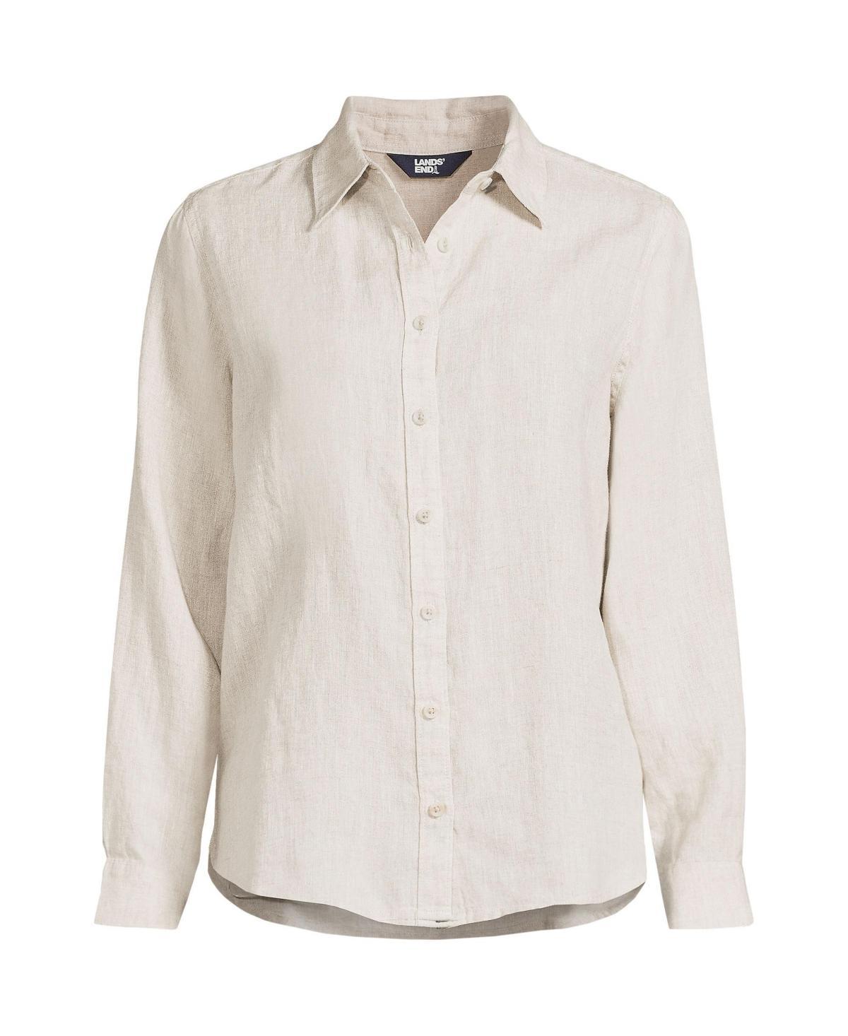 Womens Lands End Linen Long Sleeve Button-Front Shirt Product Image