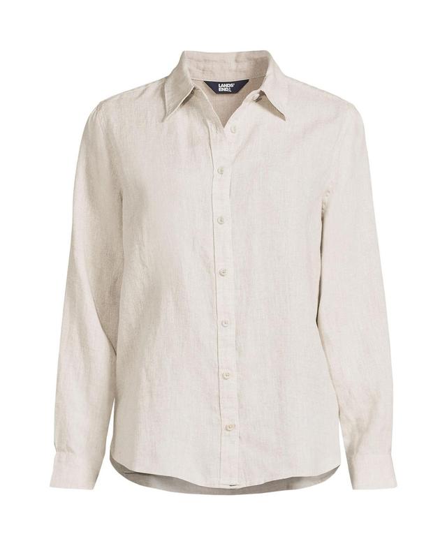 Womens Lands End Linen Long Sleeve Button-Front Shirt Product Image