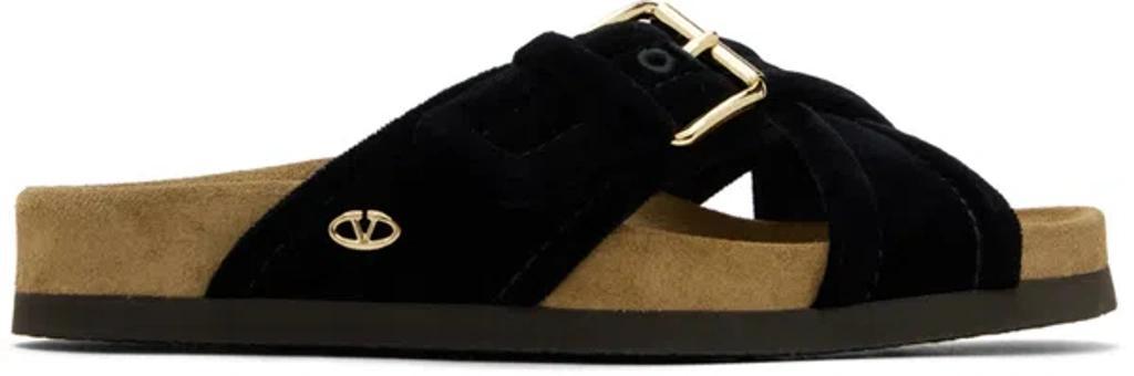 VALENTINO GARAVANI Black Fussfriend Velvet Sandals In Yvn Nero/sigaro Product Image