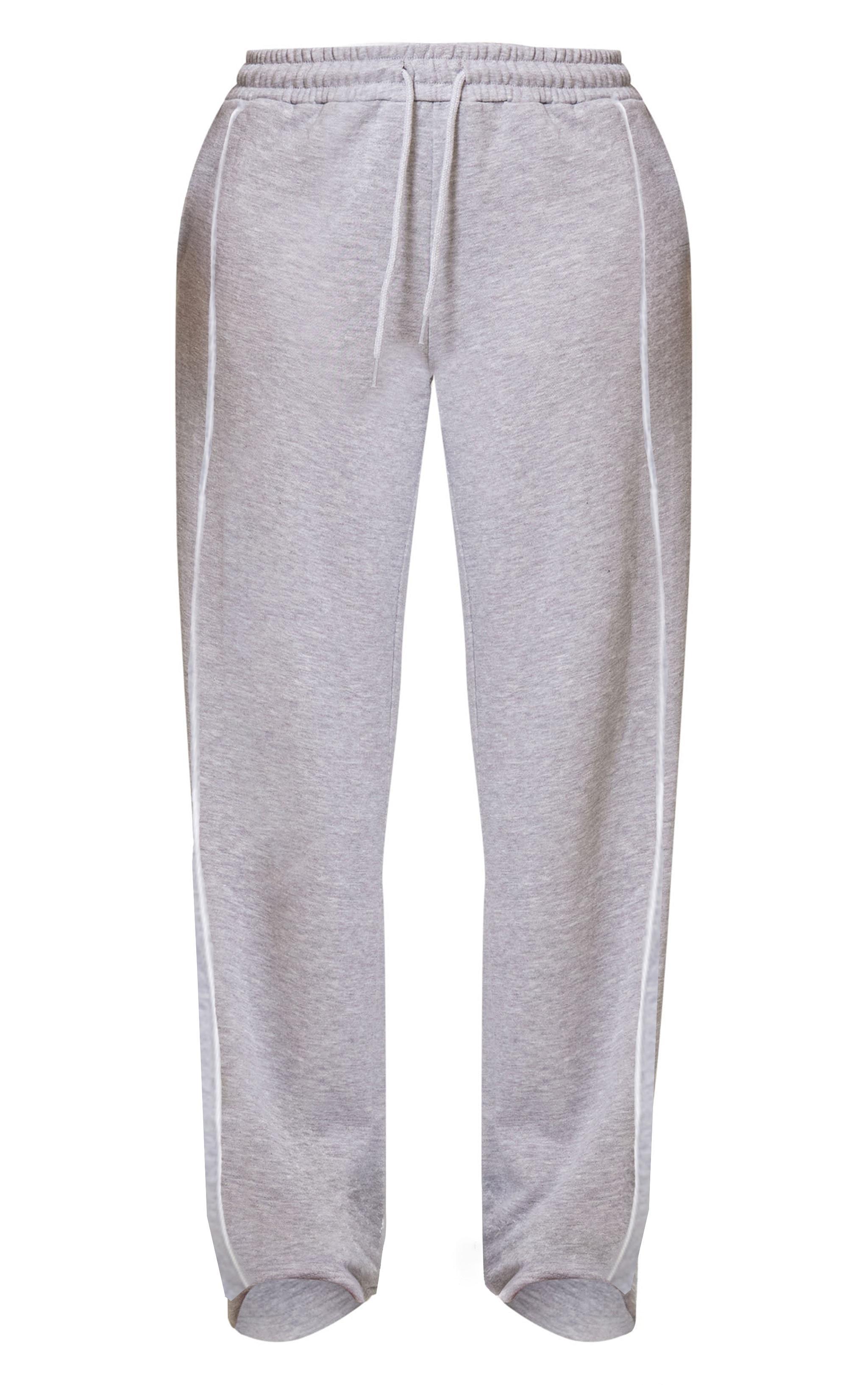 Grey Marl Contrast Piping Detail Wide Leg Sweatpants Product Image