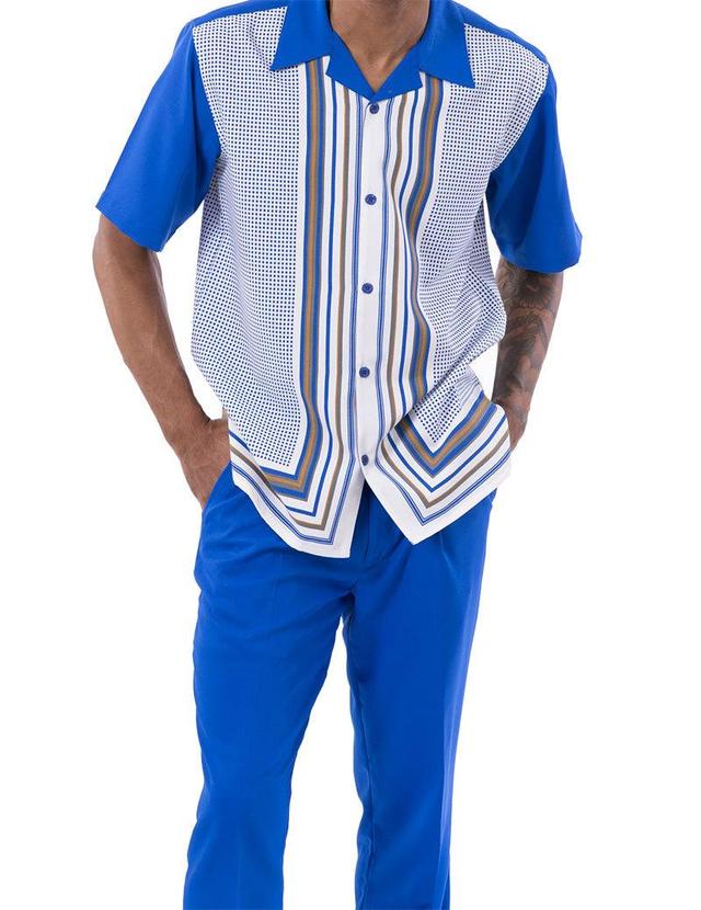 Cobalt Blue Symmetry Pattern Walking Suit 2 Piece Short Sleeve Set Product Image