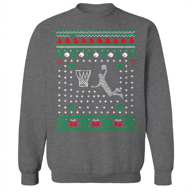 Mens Basket Ugly Christmas Sweater Graphic Sweatshirt Grey Heather Product Image