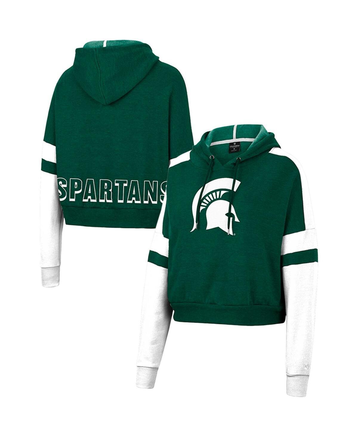 Womens Colosseum Heather Green Michigan State Spartans Throwback Stripe Arch Logo Cropped Pullover Hoodie Product Image