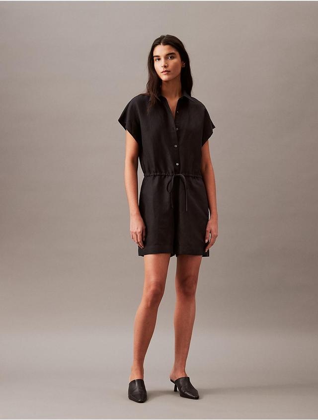 Calvin Klein Womens Linen Blend Romper - Black - S Product Image