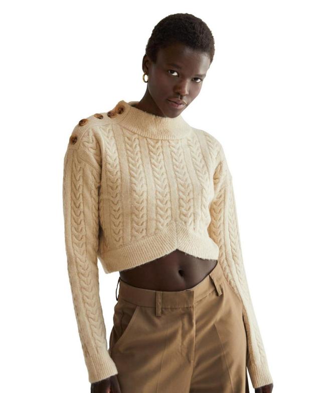 Crescent Womens Oliva Mock Neck Crop Sweater - Beige Product Image