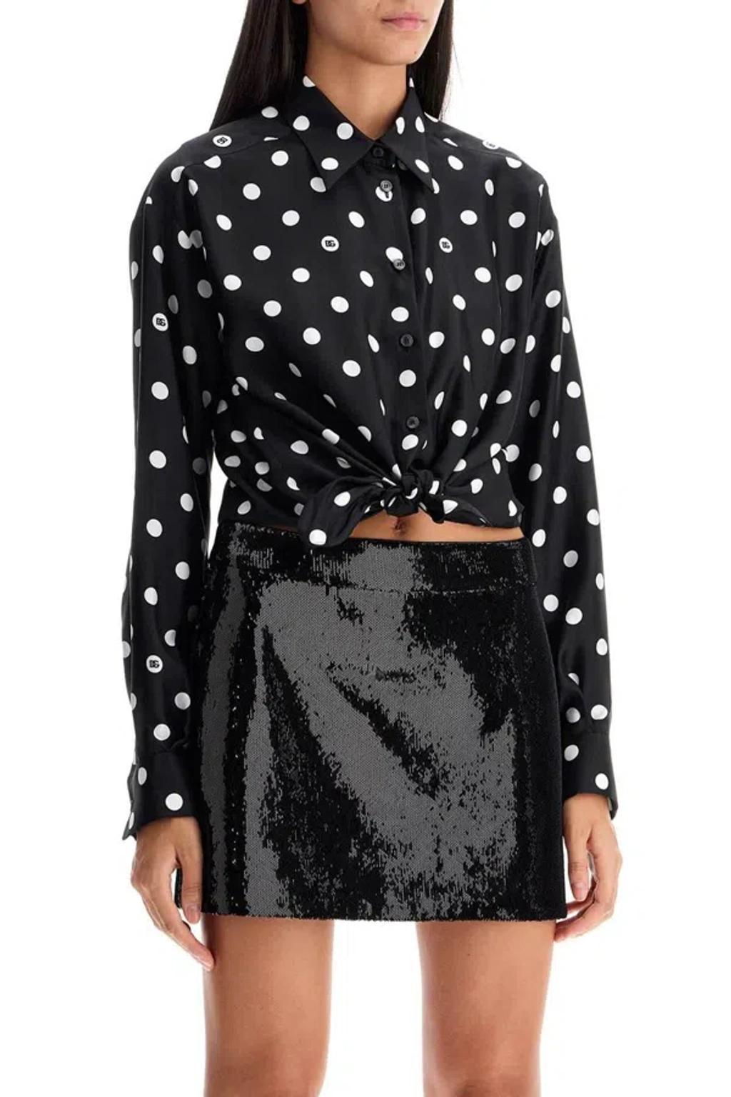 DOLCE & GABBANA Silk Polka Dot Print Blouse In Black Product Image