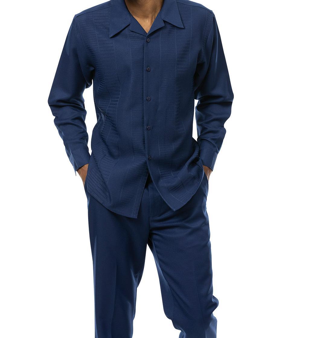 Navy Tone-on-Tone Design 2 Piece Long Sleeve Walking Suit Set Product Image