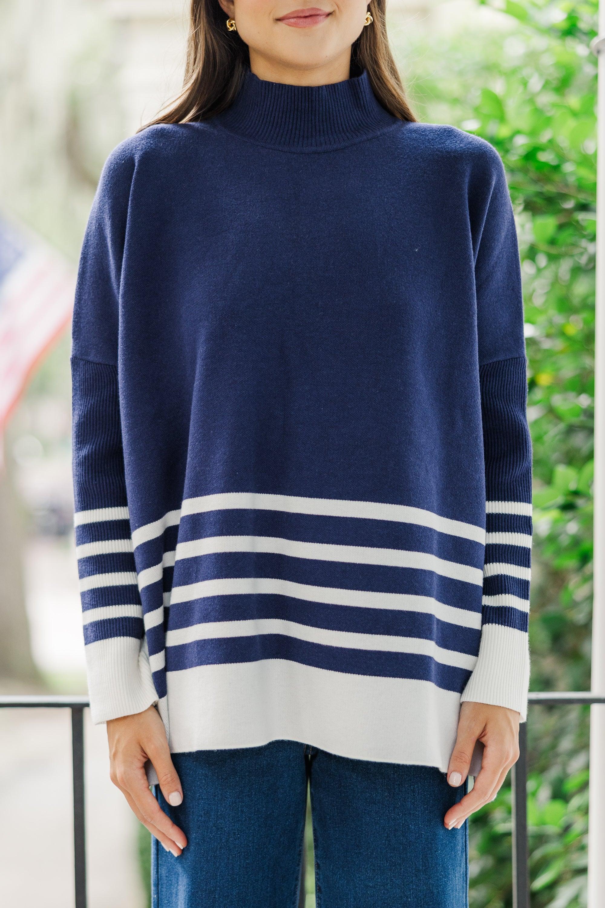 Maine Attraction Navy Blue Striped Sweater Female Product Image