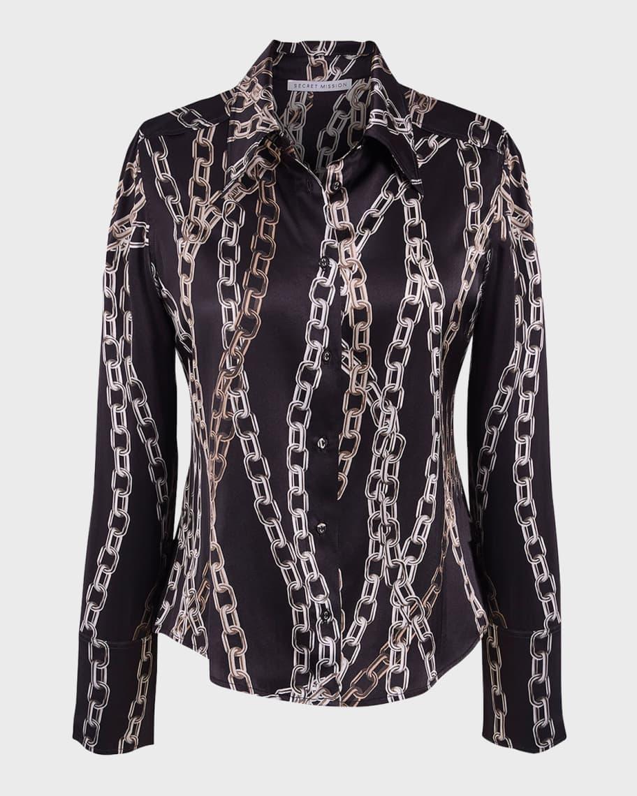 Alex Silk Chain-Print Button-Front Blouse  product image