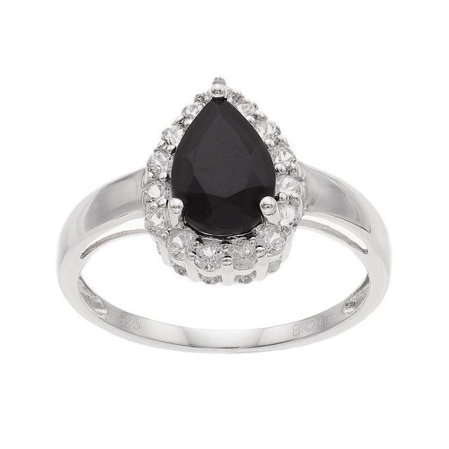 Gemminded Sterling Silver Onyx & White Topaz Teardrop Ring, Womens Product Image