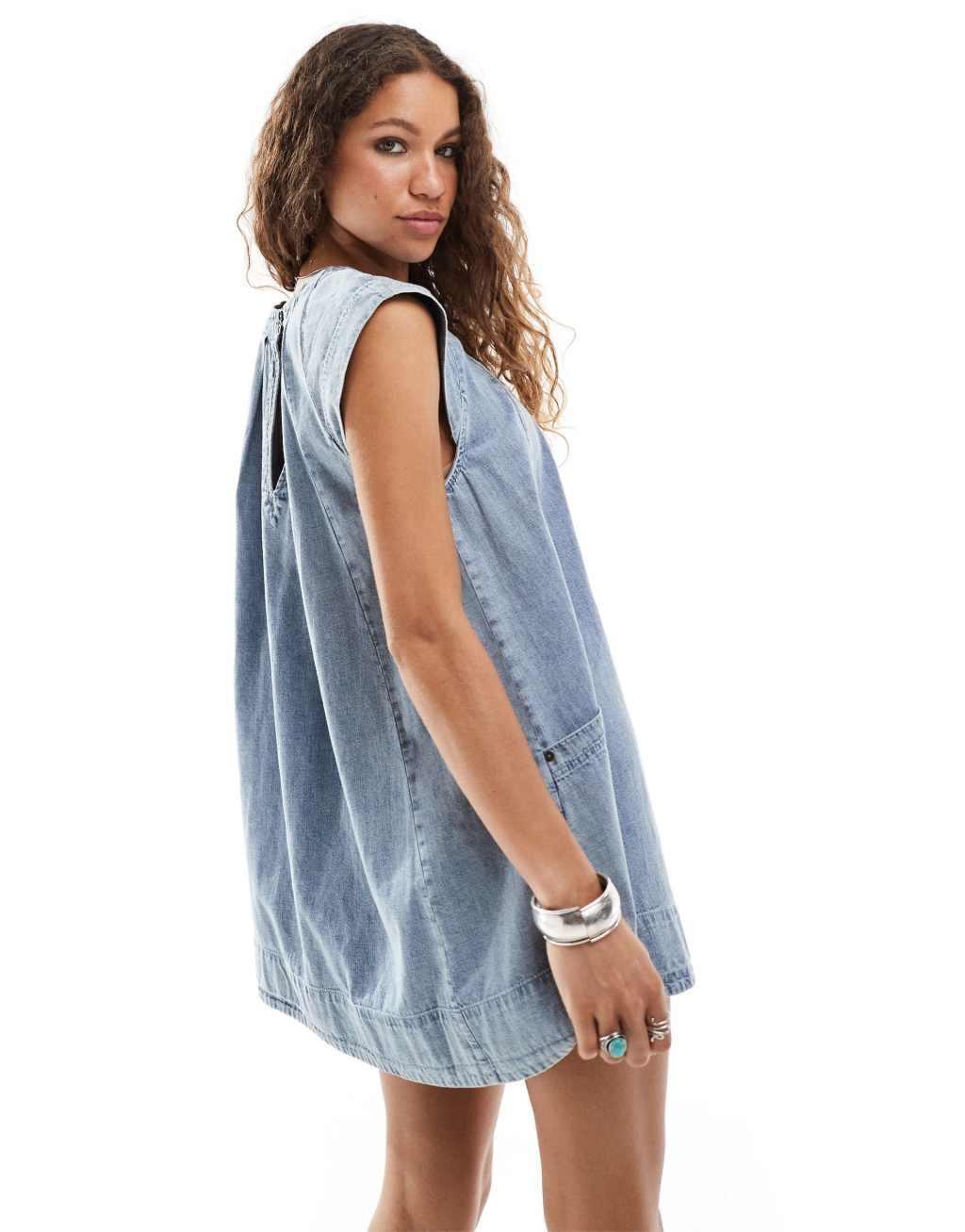 Free People smock mini dress in blue denim Product Image