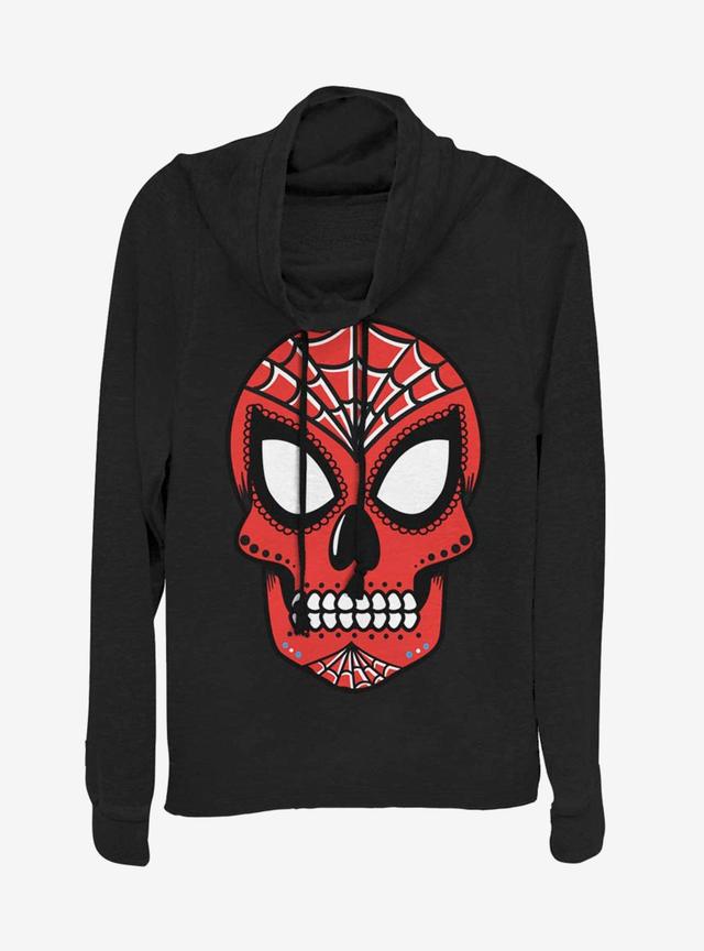 Marvel Spider-Man Sugar Skull Cowl Neck Long-Sleeve Girls Top Product Image