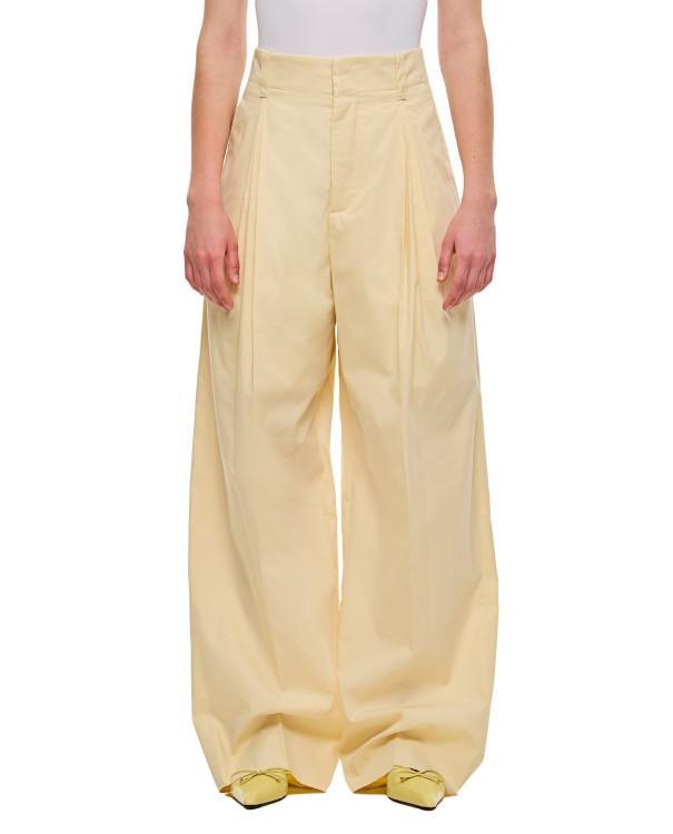 Wide Silk And Cotton Trousers In Light Yellow Product Image