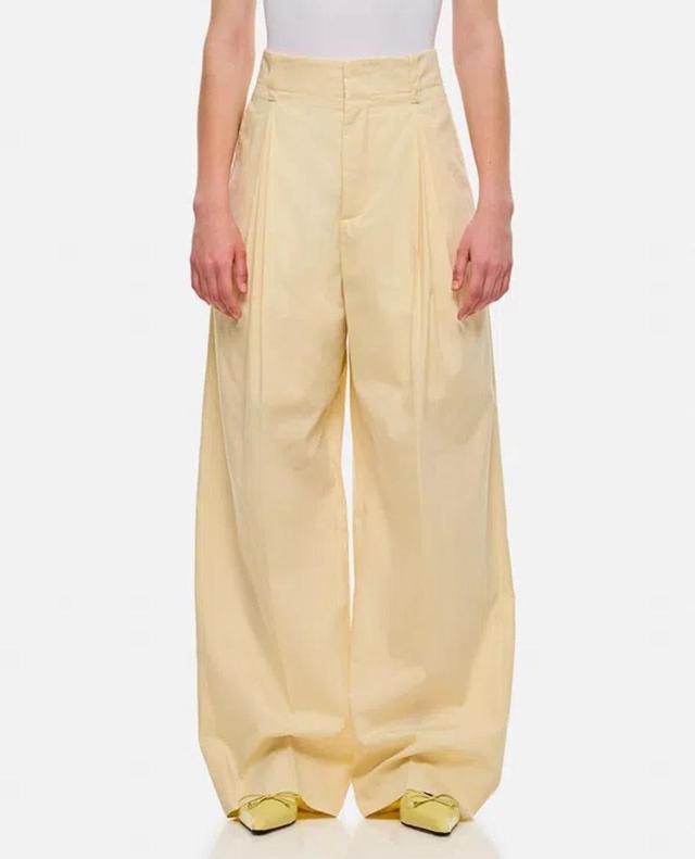 Wide Silk And Cotton Trousers In Light Yellow Product Image