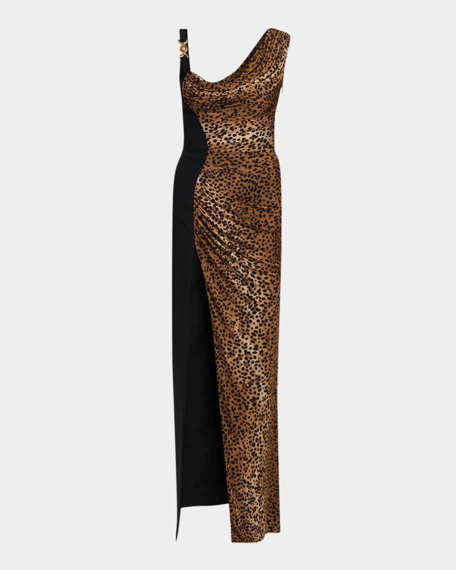 Leopard-Print Draped Liquid Jersey Slit Gown Product Image