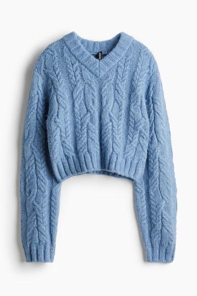 V-Neck Cable-Knit Sweater Product Image