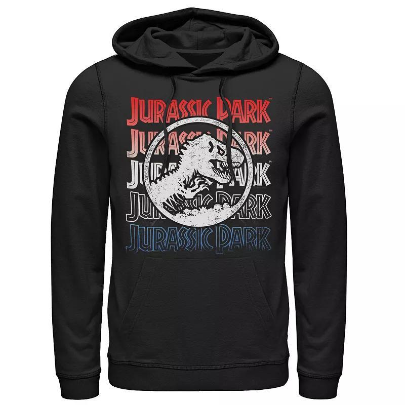 Mens Jurassic Park Red White And Blue Title Graphic Pullover Hoodie Product Image