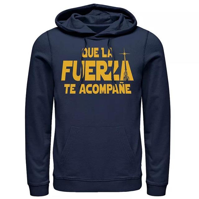 Mens Star Wars Que La Fuerza Te Acompane Yellow Text Hoodie Blue Product Image