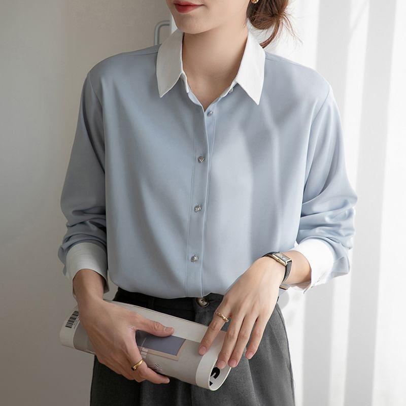 Long-Sleeve Two Tone Shirt Product Image