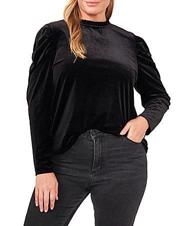 CeCe Plus Velvet Knit Mock Ruffled Neck Long Sleeve Blouse Product Image