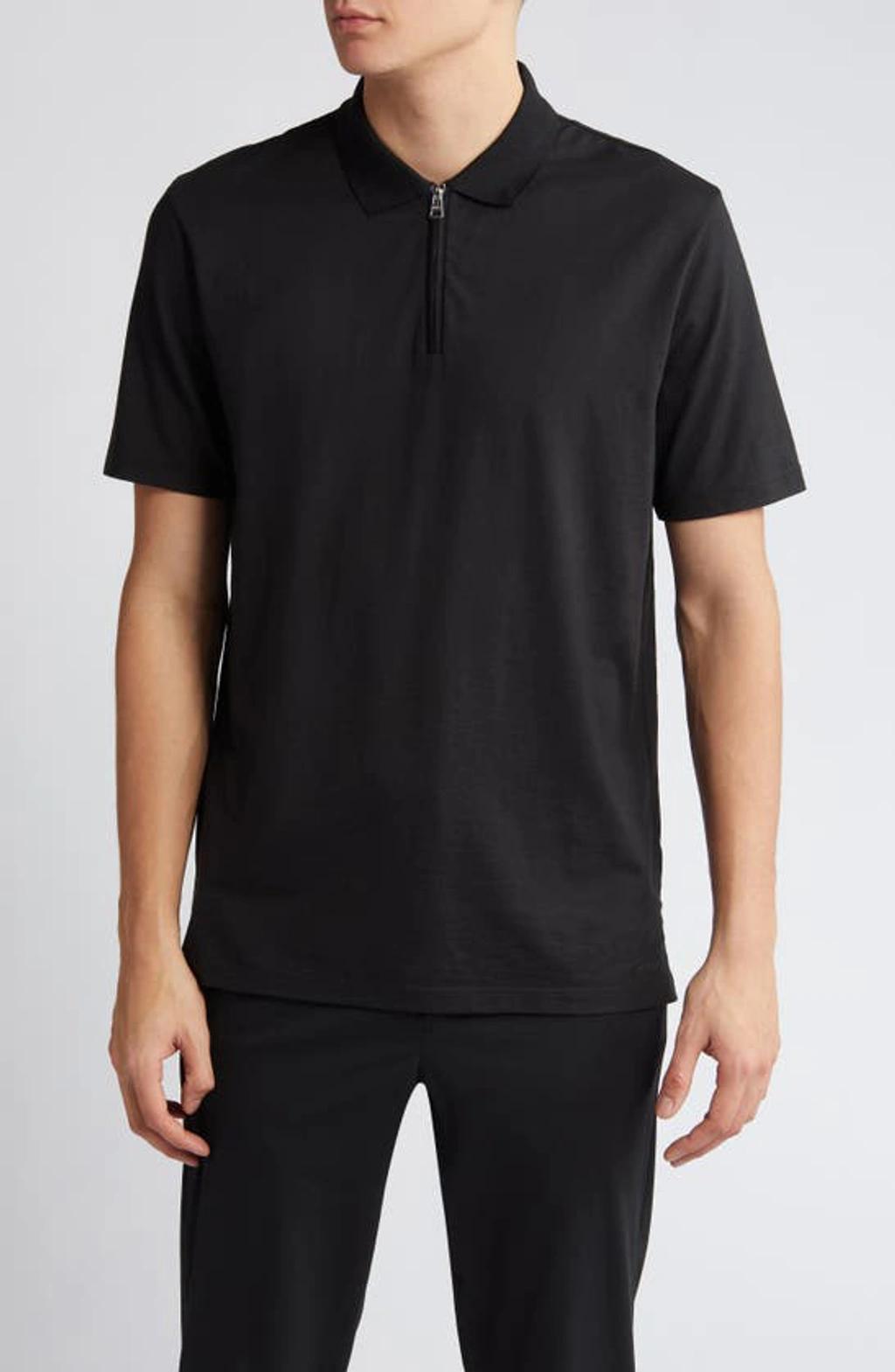 HUGO BOSS Zip-up Cotton Polo Shirt In Dark Blue Product Image