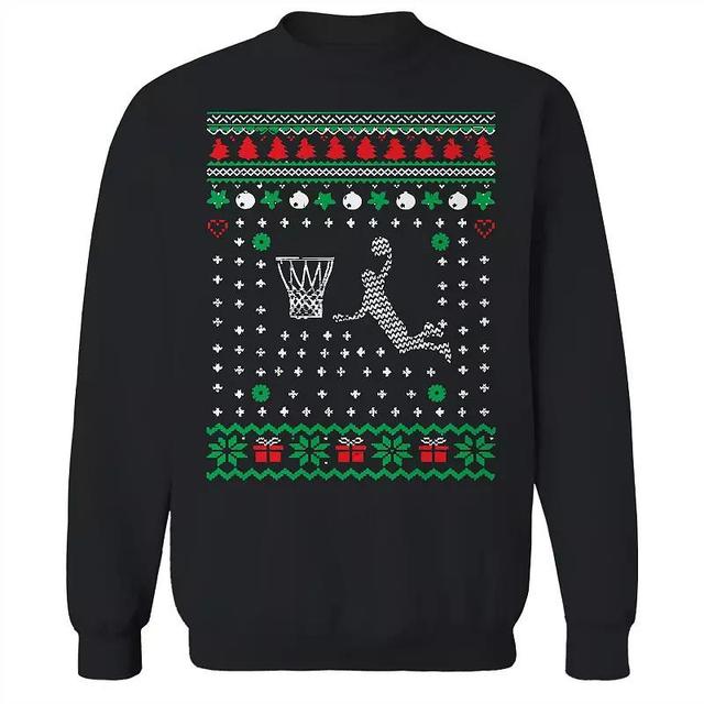 Mens Basket Ugly Christmas Sweater Graphic Sweatshirt Product Image