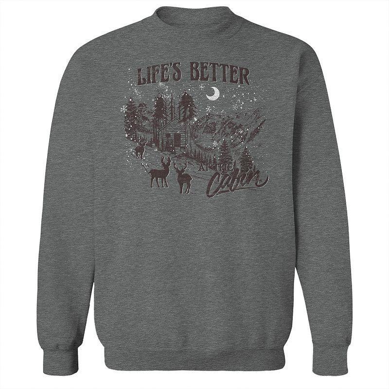 Mens Lifes Better at the Cabin Fleece Sweatshirt, Womens Grey Heather Product Image