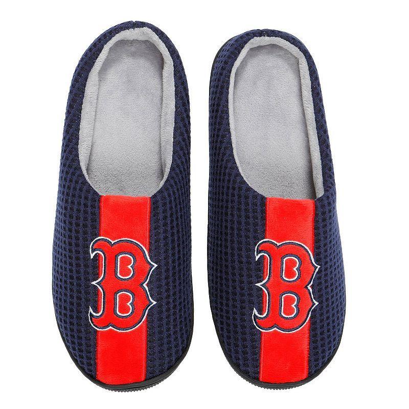 Mens FOCO Boston Red Sox Team Stripe Memory Foam Slide Slippers Blue Product Image