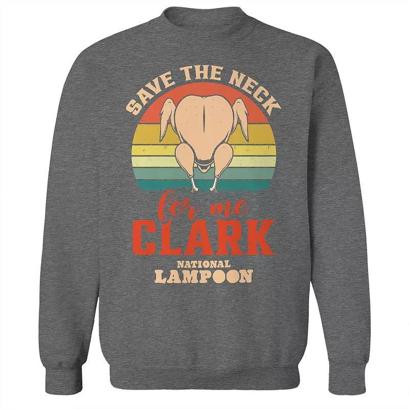 Mens Save the Neck National Lampoons Christmas Vacation Graphic Fleece Crew Sweatshirt Grey Heather Product Image