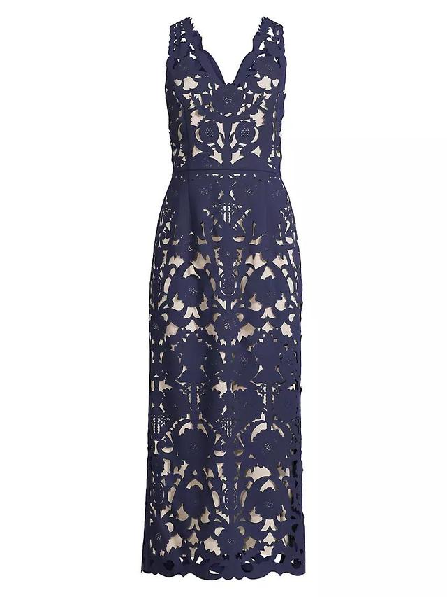 Floral Crepe Laser-Cut Midi Dress Product Image