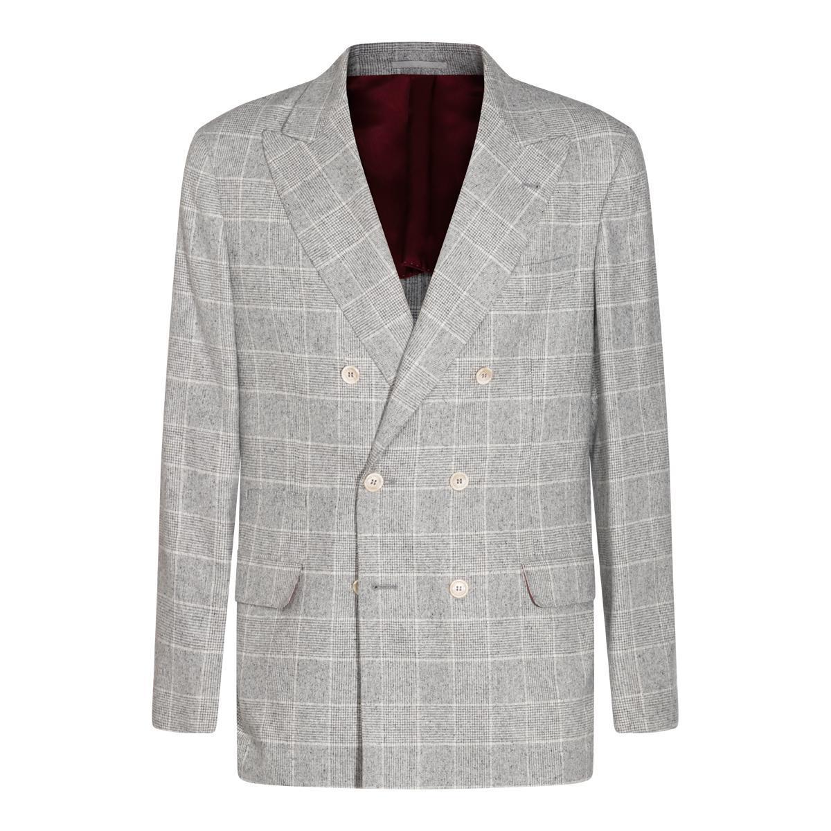 Prince Of Wales Checked Silk-blend Blazer In Beige Product Image