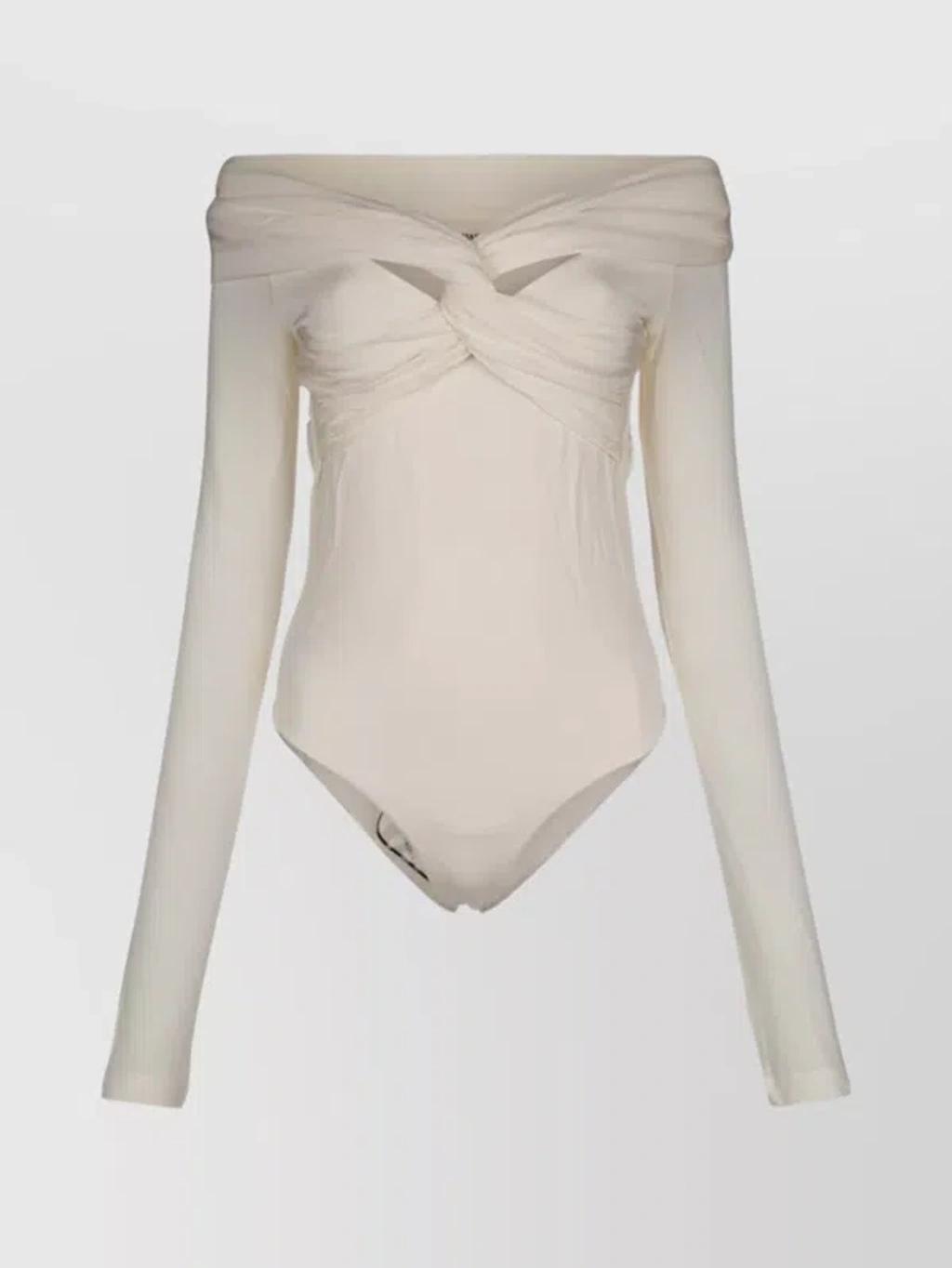 Off-the-shoulder Ruched Knitwear Long Sleeves In Neutral Product Image