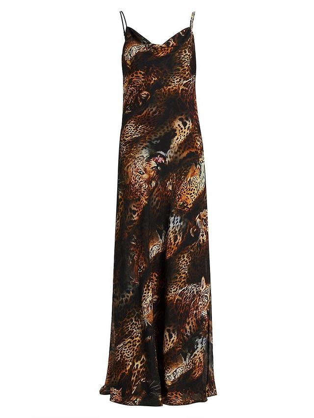 Womens Christine Leopard Print Silk Slip Dress Product Image