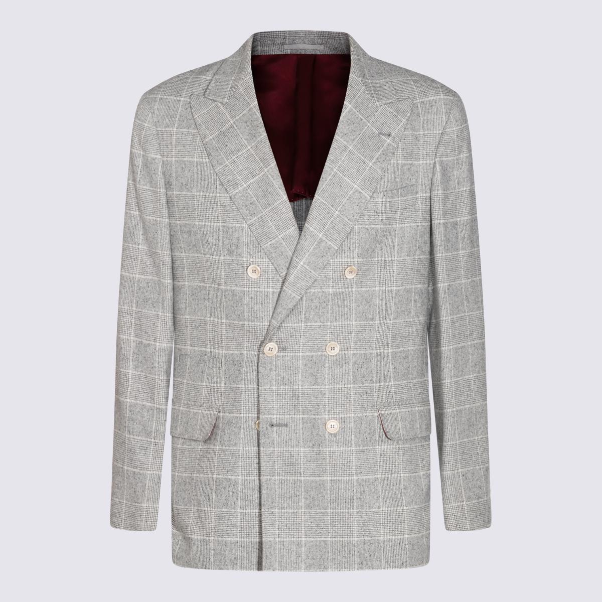 Prince Of Wales Checked Silk-blend Blazer In Beige Product Image