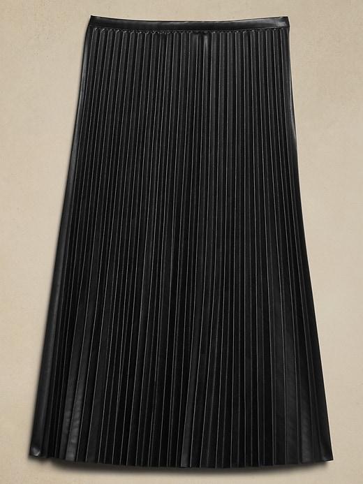 Vegan Leather Pleated Midi Skirt Product Image