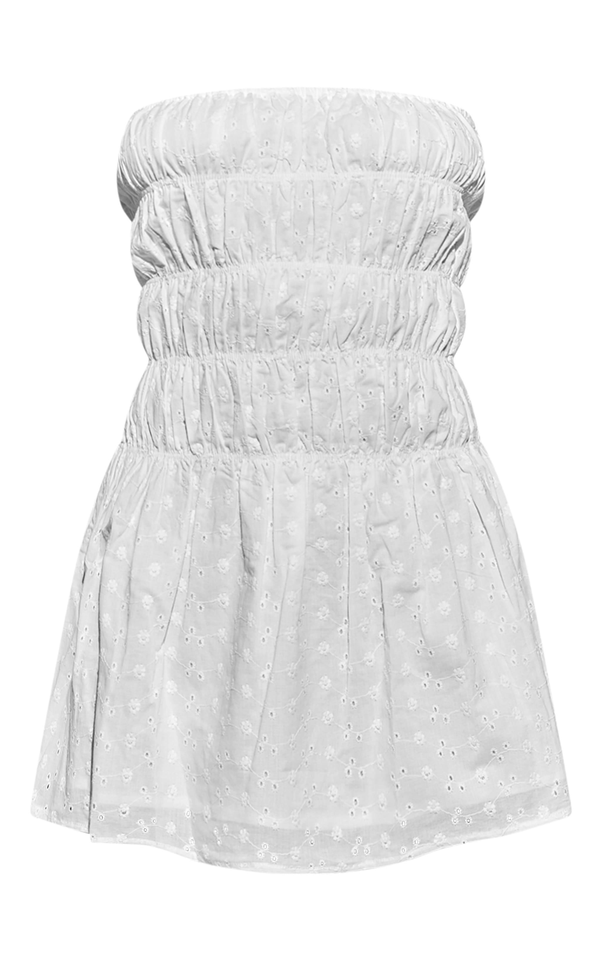 White Broderie Anglaise Ruched Shift Dress Product Image