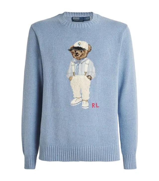 Cotton Polo Bear Sweater In Driftwood Blue Product Image