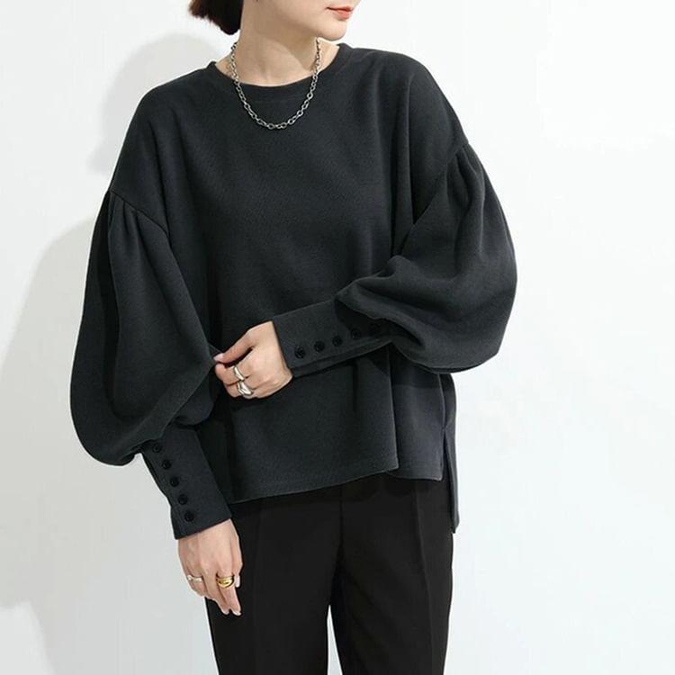 Drop Shoulder Balloon Sleeve Plain Pullover Product Image