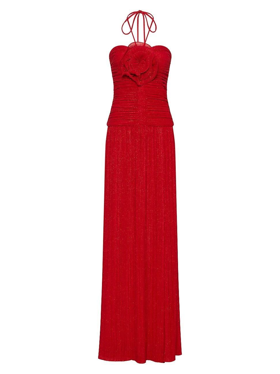 Samantha Side-Slit Shimmer Halter Gown Product Image