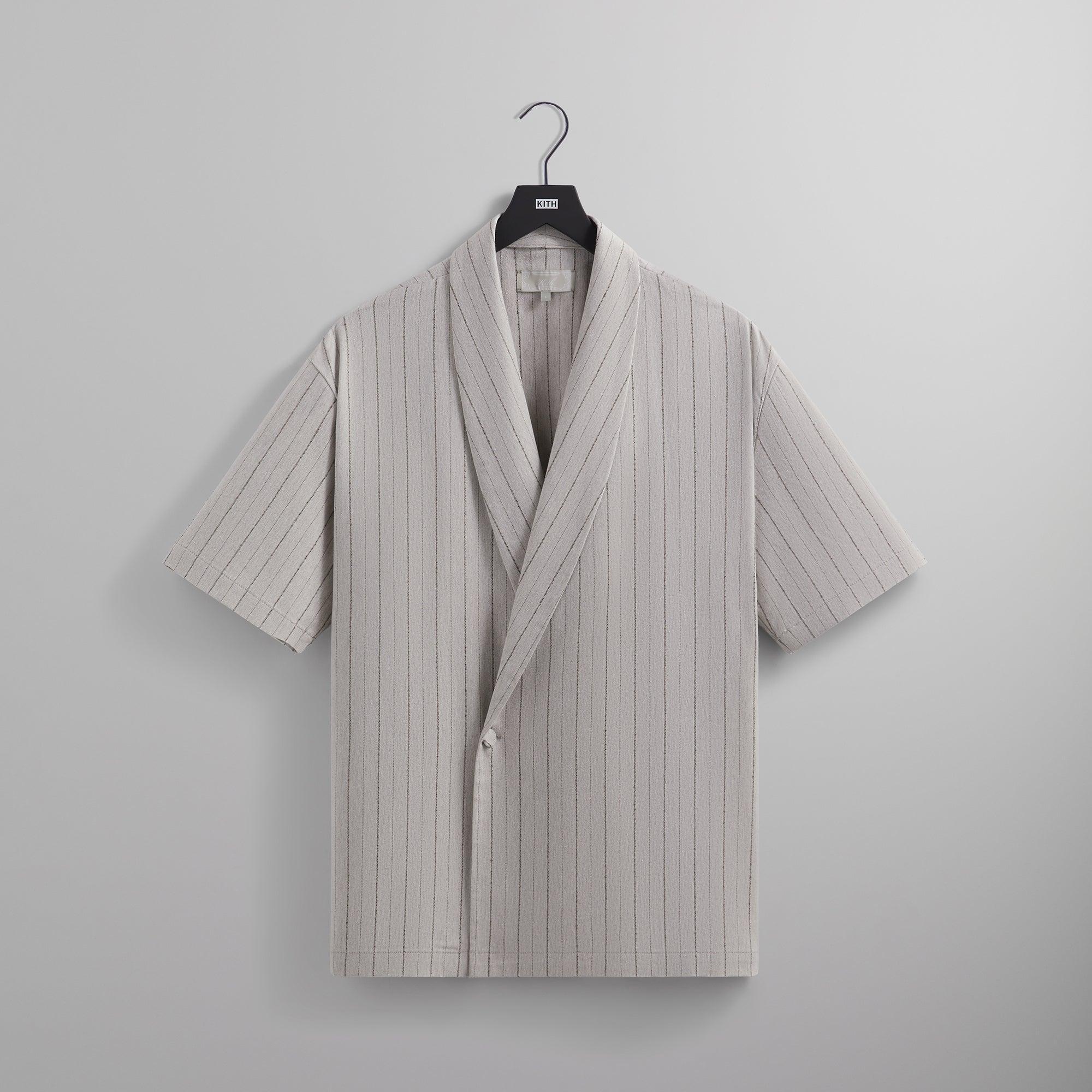 Kith Striped Twill Thompson Crossover Shirt - Light Heather Grey Male Product Image