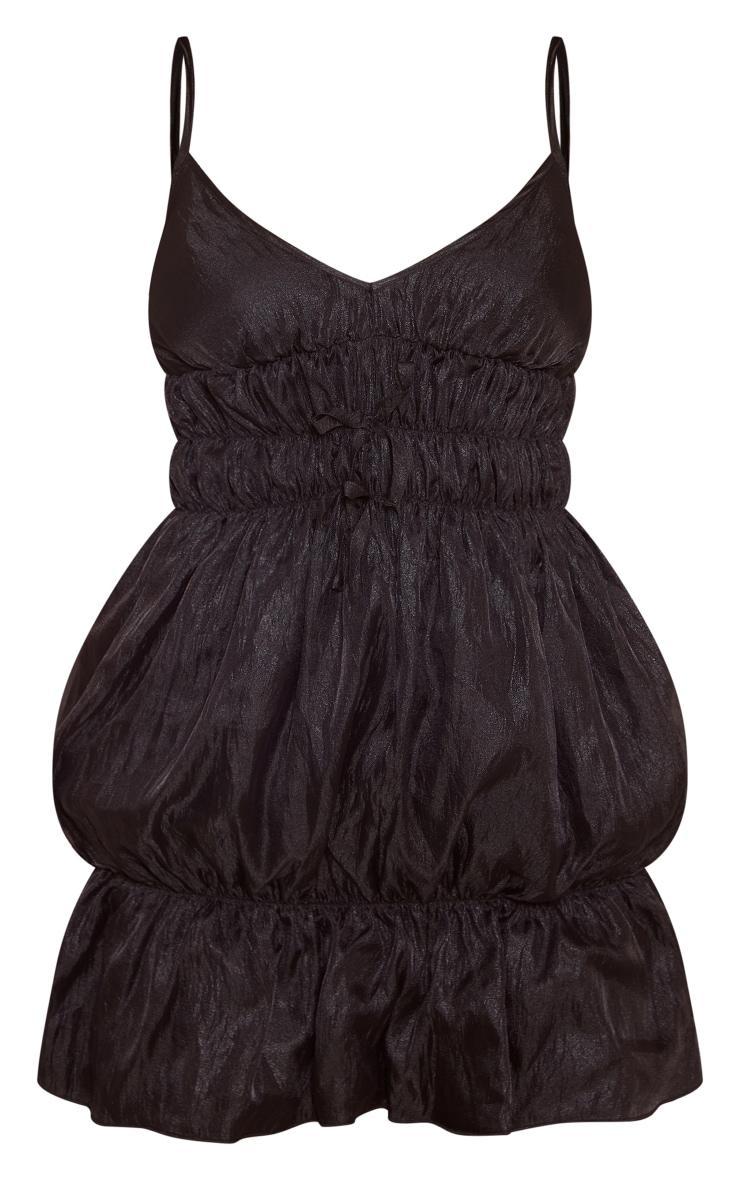 Black Shiny Elasticated Frill Strappy Shift Dress Product Image